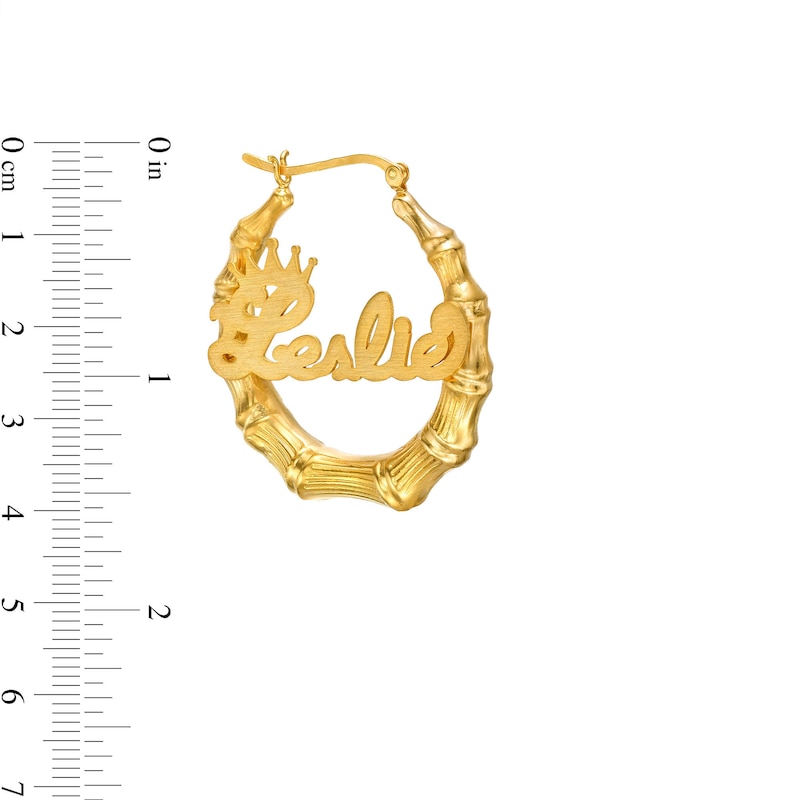 Main Image 2 of Personalized Crown Name Bamboo Hoop Earrings in Sterling Silver with 14K Gold Plate
