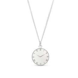  Engravable Roman Numeral Birth Clock Curb Chain Necklace in Sterling Silver - 18&quot;