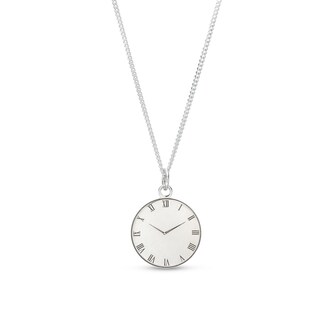 Sterling Silver Engravable Roman Numeral Birth Clock Pendant - 18"