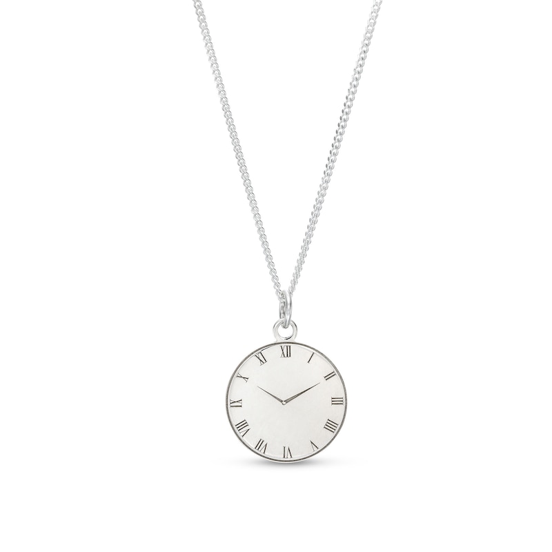 Sterling Silver Engravable Roman Numeral Birth Clock Pendant - 18"