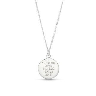 Sterling Silver Engravable Roman Numeral Birth Clock Pendant - 18"