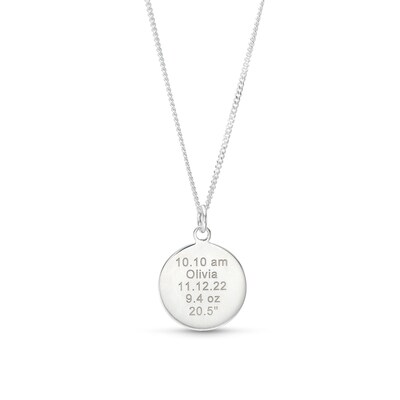 Sterling Silver Engravable Roman Numeral Birth Clock Pendant - 18"