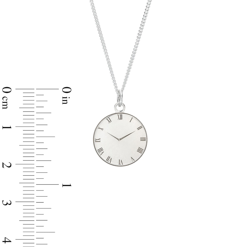  Engravable Roman Numeral Birth Clock Curb Chain Necklace in Sterling Silver - 18"