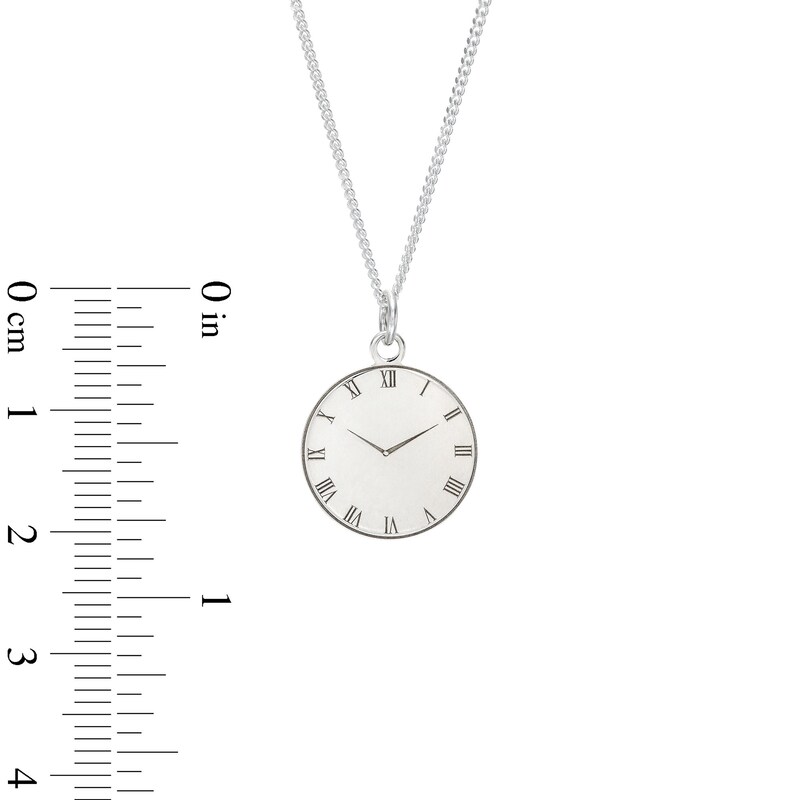  Engravable Roman Numeral Birth Clock Curb Chain Necklace in Sterling Silver - 18"