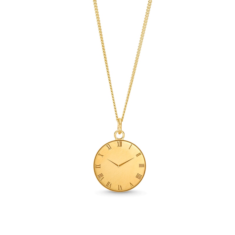 Main Image 1 of 14K Gold Plated Engravable Roman Numeral Birth Clock Pendant - 18"
