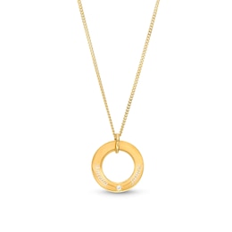 Cubic Zirconia Engravable Circle Pendant Necklace in Sterling Silver with 14K Gold Plate - 18&quot;