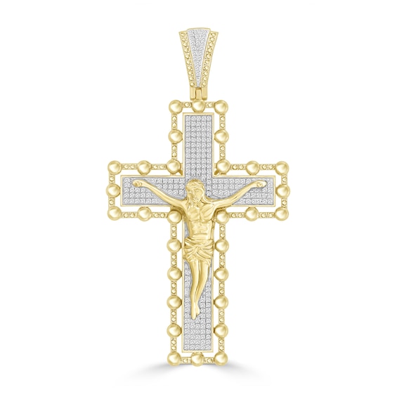 1/2 CT. T.W. Diamond Beaded Edge Crucifix Necklace Charm in 10K Gold