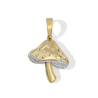 1/6 CT. T.W. Diamond Mushroom Necklace Charm in Sterling Silver with 14K Gold