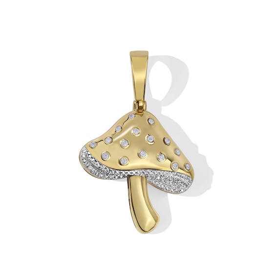 1/6 CT. T.W. Diamond Mushroom Necklace Charm in Sterling Silver with 14K Gold