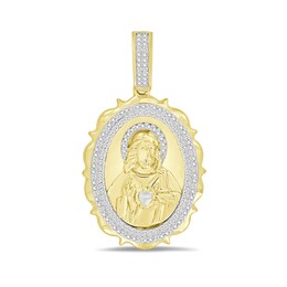​​​​​​​1/6 CT. T.W. Diamond Jesus Oval Medallion Necklace Charm in Sterling Silver with 14K Gold Plate