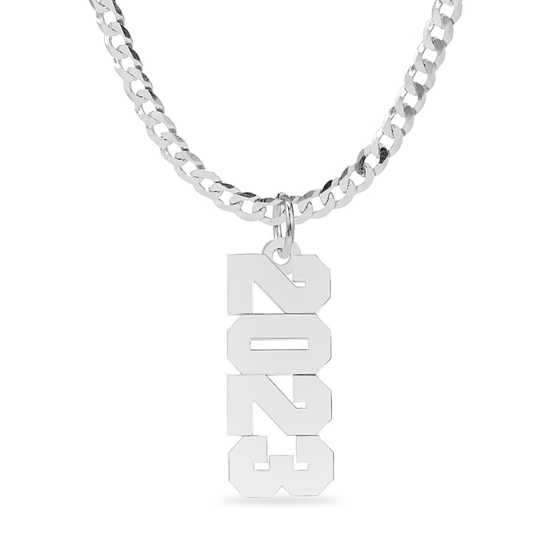 Personalized Vertical Block Number Curb Chain Necklace in Sterling Silver