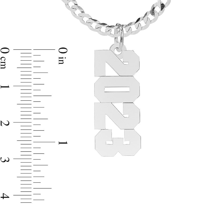 Personalized Vertical Block Number Curb Chain Necklace in Sterling Silver