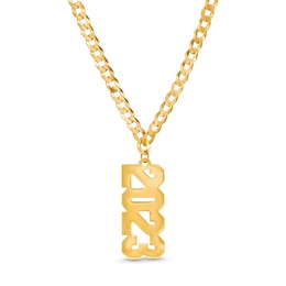 Personalized Vertical Block Number Curb Chain Necklace in Sterling Silver with 14K Gold Plate