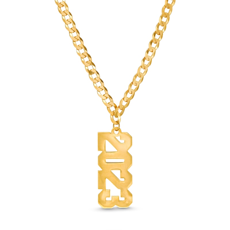 Personalized Vertical Block Number Curb Chain Necklace in Sterling Silver with 14K Gold Plate