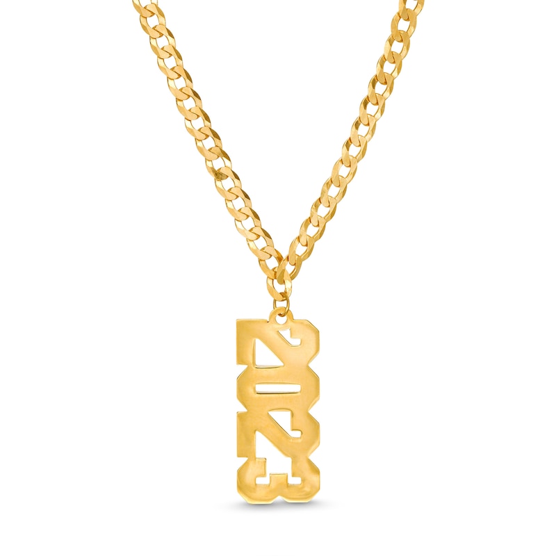 Main Image 1 of 14K Gold Plated Personalized Vertical Block Number Curb Chain - 18" + 2"