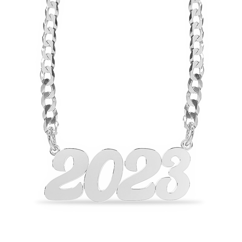 Personalized Script Number Curb Chain Necklace in Sterling Silver - 18"