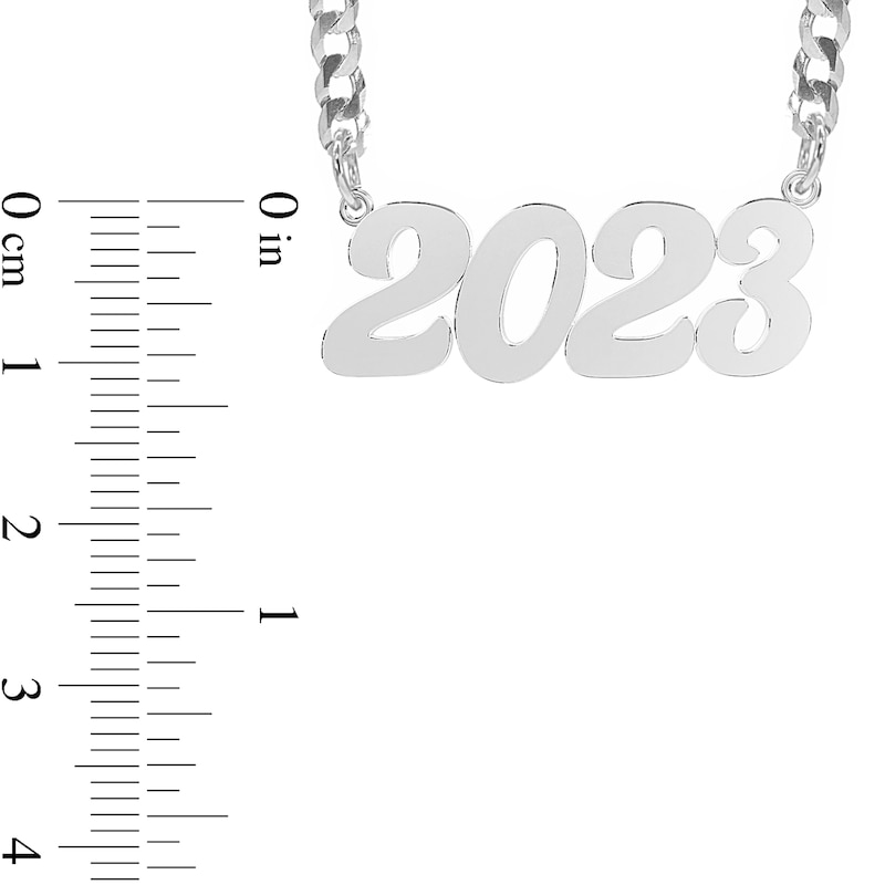 Personalized Script Number Curb Chain Necklace in Sterling Silver - 18"