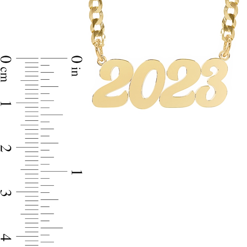 Personalized Script Number Curb Chain Necklace in Sterling Silver with 14K Gold Plate - 18"
