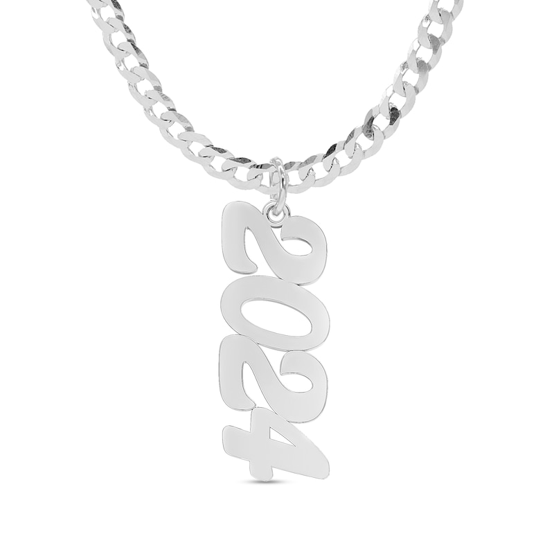 Personalized Vertical Script Number Curb Chain Necklace in Sterling Silver - 18"