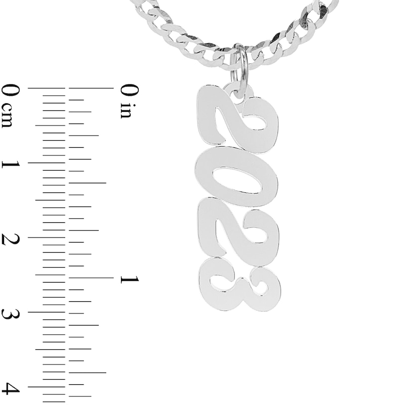 Personalized Vertical Script Number Curb Chain Necklace in Sterling Silver - 18"