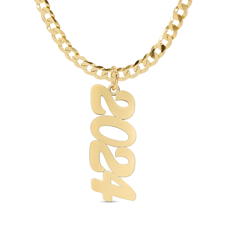 Personalized Vertical Script Number Curb Chain Necklace in Sterling Silver with 14K Gold Plate