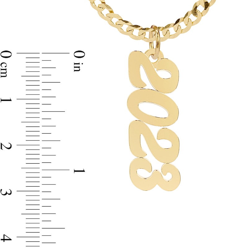 Personalized Vertical Script Number Curb Chain Necklace in Sterling Silver with 14K Gold Plate