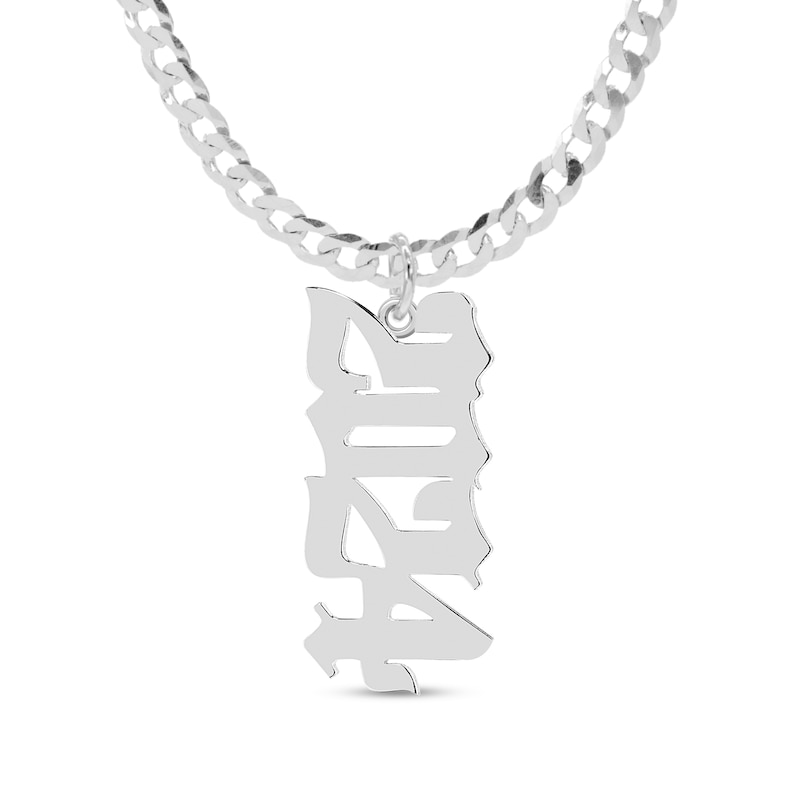 Vertical Gothic Number Curb Chain Necklace in Sterling Silver