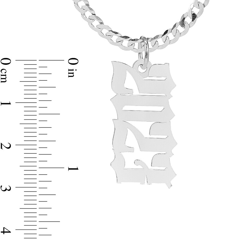 Vertical Gothic Number Curb Chain Necklace in Sterling Silver