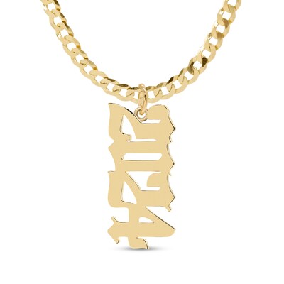 14K Gold Plated Personalized Vertical Gothic Number Curb Chain - 18" + 2"