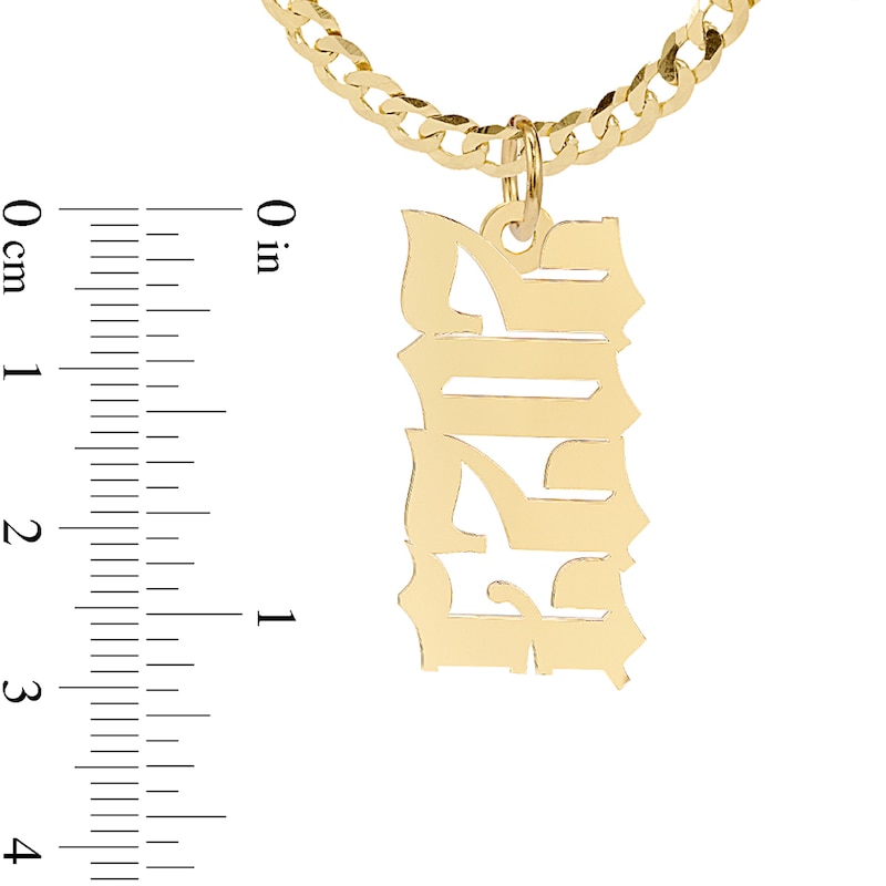 Personalized Vertical Gothic Number Curb Chain Necklace in Sterling Silver with 14K Gold Plate