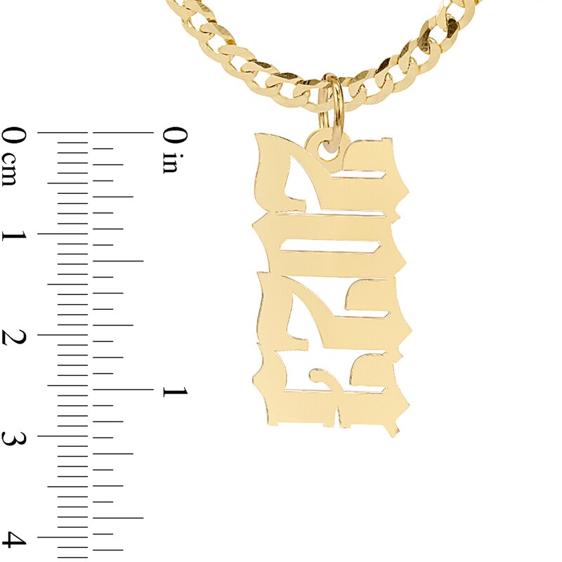 Main Image 2 of 14K Gold Plated Personalized Vertical Gothic Number Curb Chain - 18&quot; + 2&quot;