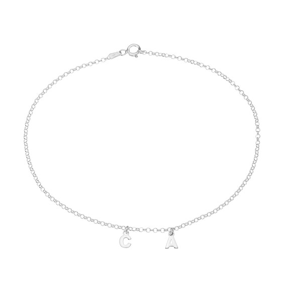 Sterling Silver Two Initial Charm Anklet