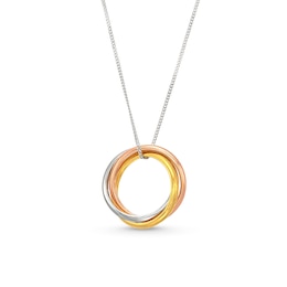 Engravable Interlocking Circle Pendant Necklace in Sterling Silver with 14K Gold Plate - 18&quot;