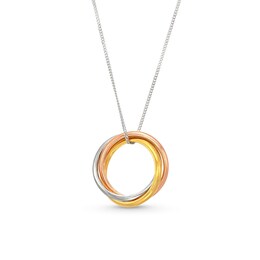14K Gold Plated Engravable Interlocking Circle Tri-Tone Pendant - 18"