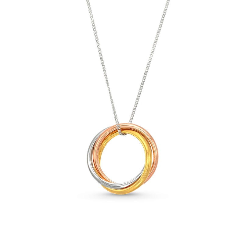 Main Image 1 of 14K Gold Plated Engravable Interlocking Circle Tri-Tone Pendant - 18"