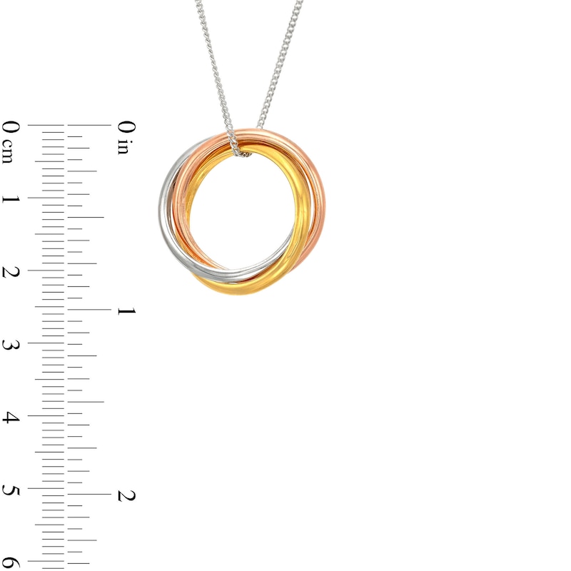 Main Image 3 of 14K Gold Plated Engravable Interlocking Circle Tri-Tone Pendant - 18"