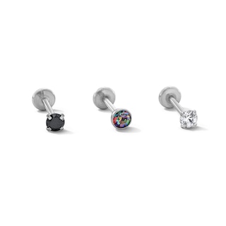 Stainless Steel CZ and Black CZ Three Piece Stud Set– 18G 5/16"