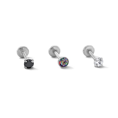 Stainless Steel CZ and Black CZ Three Piece Stud Set– 18G 5/16"