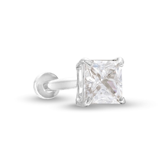 ​​​​​​​​​​​​​​​​​​​​​14K White Gold CZ Square Solitaire Stud - 18G 5/16"