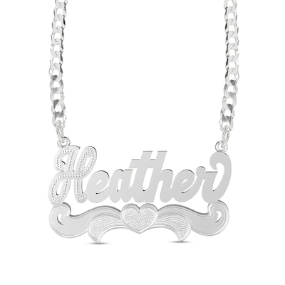 Sterling Silver Beaded Heart Nameplate Curb Chain Necklace - 18"