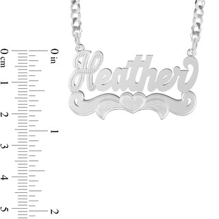 Sterling Silver Beaded Heart Nameplate Curb Chain Necklace - 18"