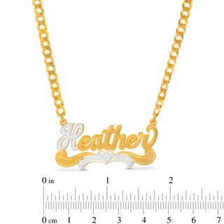 14K Gold Plated Personalized Beaded Heart Nameplate Two-Tone Curb Chain Necklace - 18"