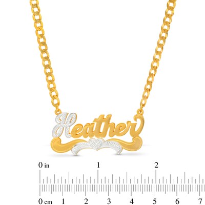 14K Gold Plated Personalized Beaded Heart Nameplate Two-Tone Curb Chain Necklace - 18"