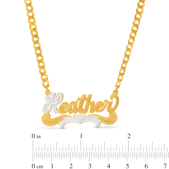 14K Gold Plated Personalized Beaded Heart Nameplate Two-Tone Curb Chain Necklace - 18"