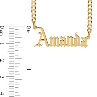 Gothic Nameplate Curb Chain Necklace in Sterling Silver with 14K Gold Plate - 18"