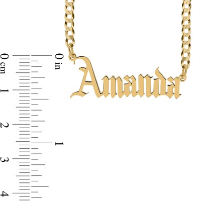 Gothic Nameplate Curb Chain Necklace in Sterling Silver with 14K Gold Plate - 18"