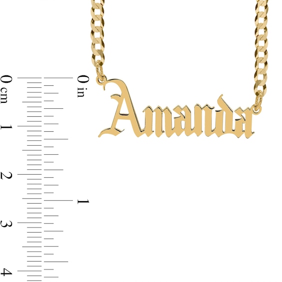 Gothic Nameplate Curb Chain Necklace in Sterling Silver with 14K Gold Plate - 18"