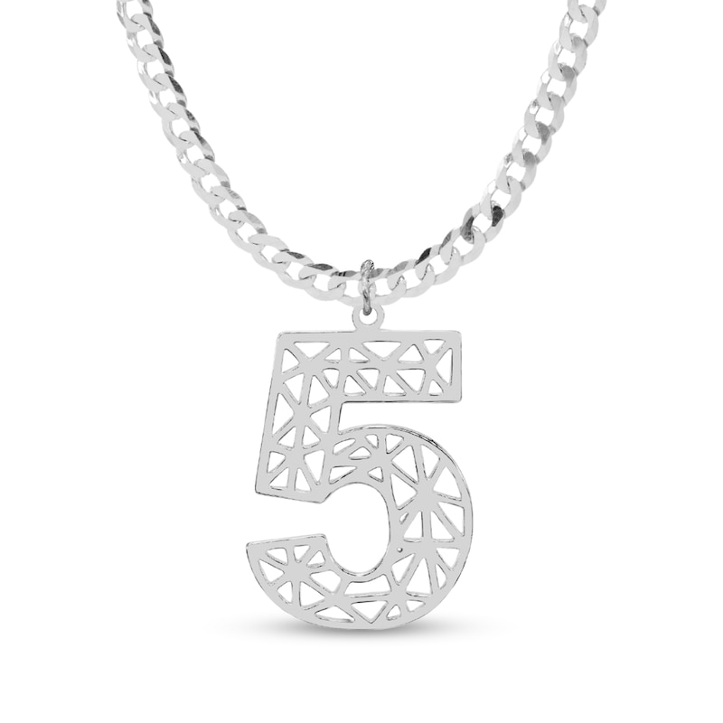 Single Number Curb Chain Necklace in Sterling Silver - 18"