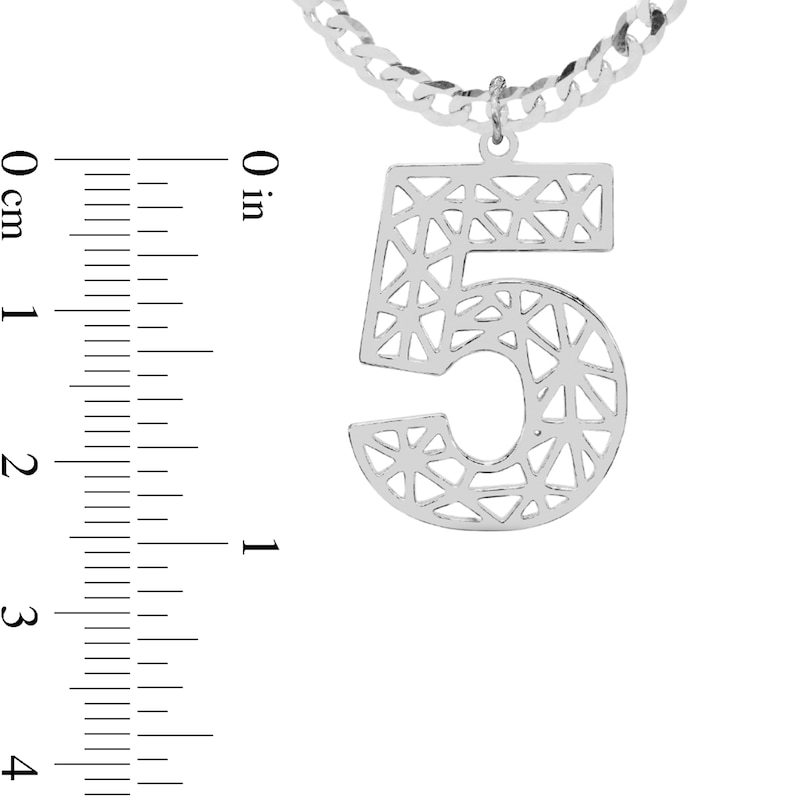 Single Number Curb Chain Necklace in Sterling Silver - 18"
