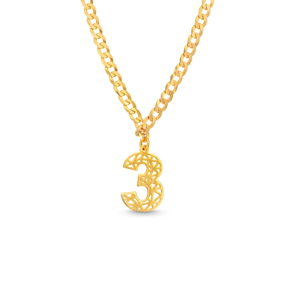 14K Gold Plated Personalized Single Number Curb Chain Pendant - 18"